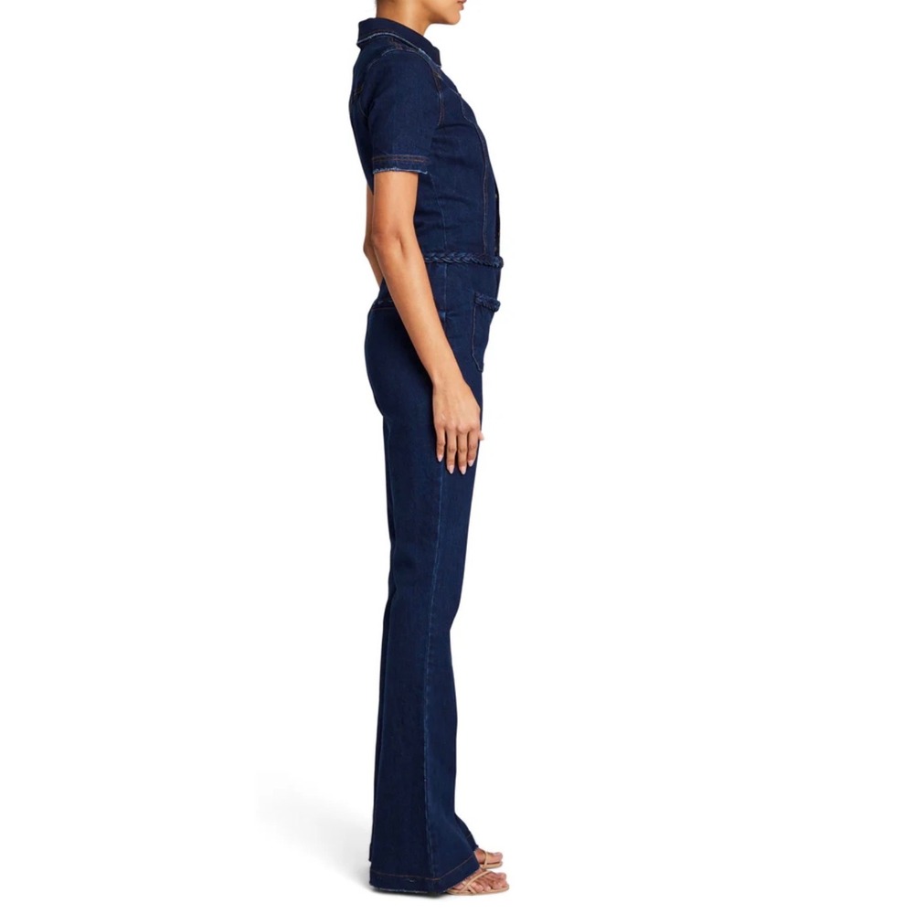 Free People x SER.O.YA Alice Jumpsuit Deep Sea Denim Braided Flare Leg Jumpsuit - Picture 4 of 16